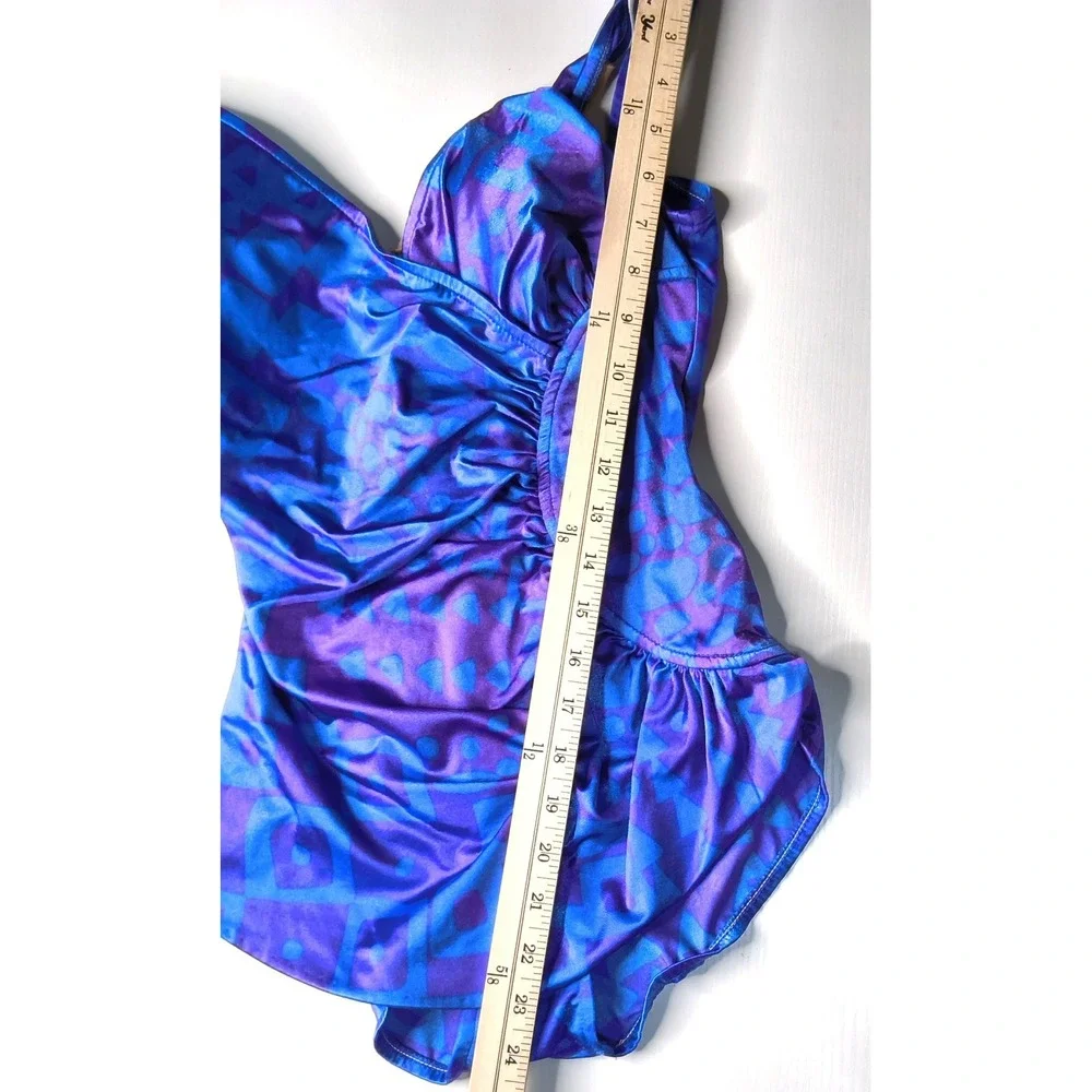 Sandcastle One Piece Swimsuit Women Size‎ 12 Purple Blue Ruched Vintage